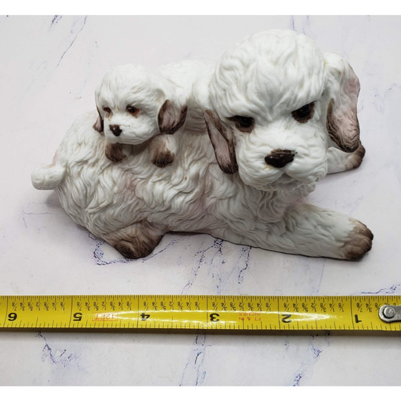 Mother and Puppy White Poodle Ceramic Hand Painted Dogs Figurine - Picture 6 of 8
